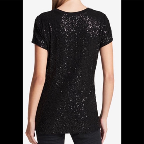 DKNY sequin Embellished crew tee shirt - Picture 2 of 8
